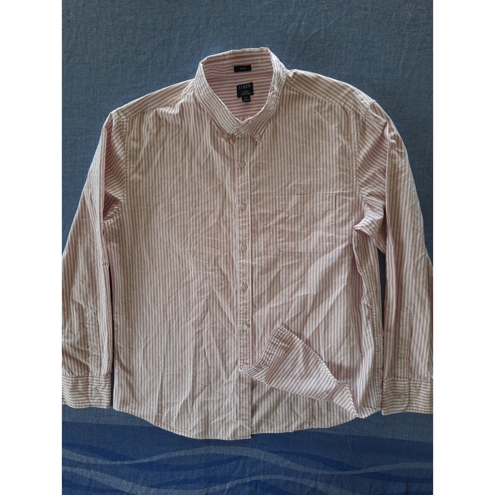 J.Crew Flex Oxford Shirt Mens XXL Slim Red White Striped Button Down Long Sleeve